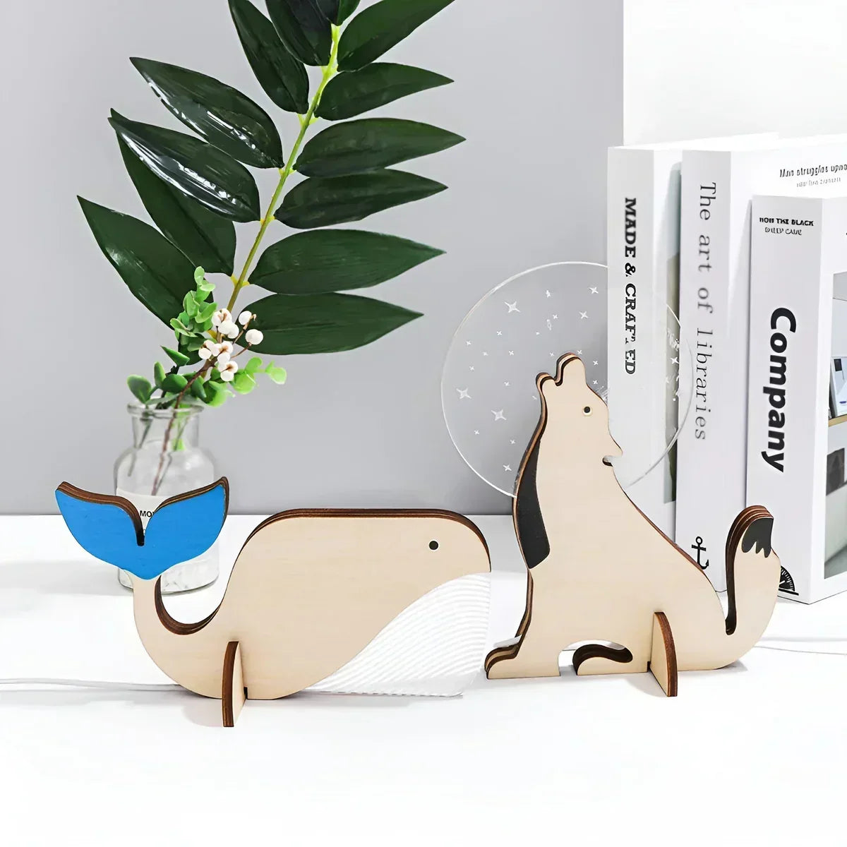 Wildlife Silhouette Acrylic Wood Touch Night Table Lamp