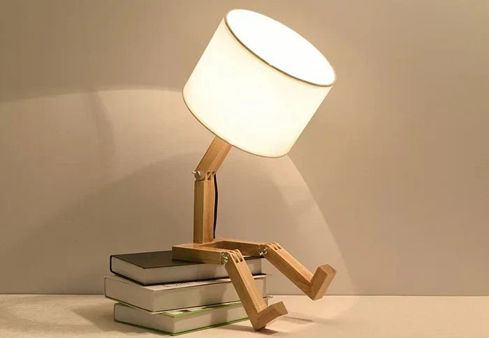Adjustable Foldable Robot Shaped Wooden Table Lamp With Book Holder