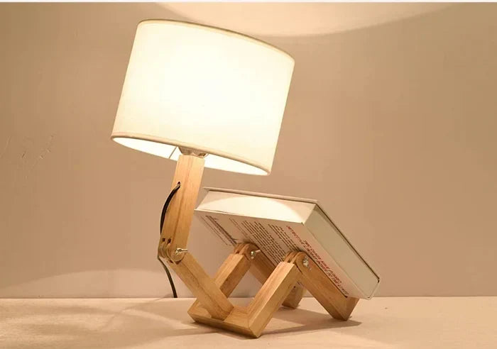 Adjustable Foldable Robot Shaped Wooden Table Lamp With Book Holder