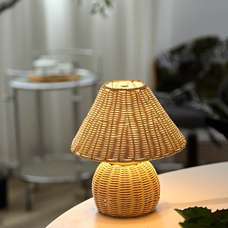 Handwoven Bamboo Weave Rustic Zen Boho Table Lamp