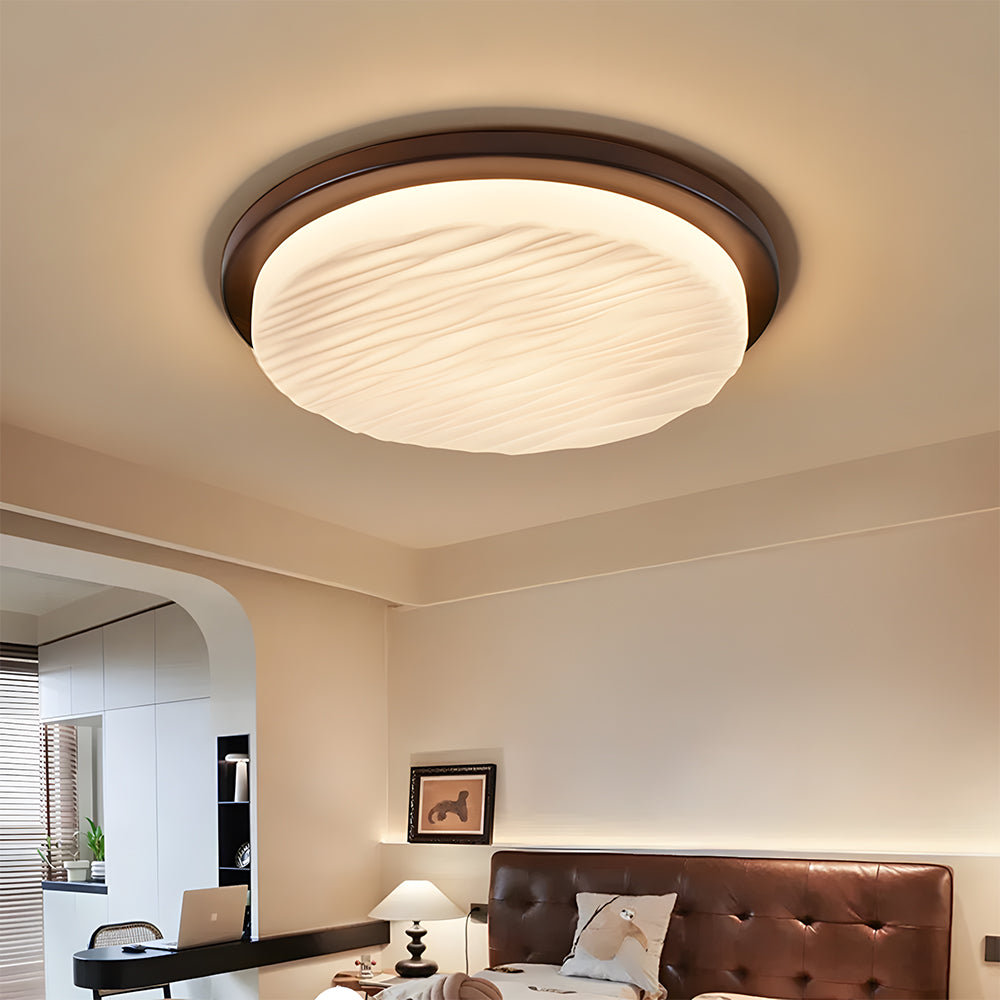 Art Deco Sculpted Glass Low Profile Flush Mount Ceiling Light