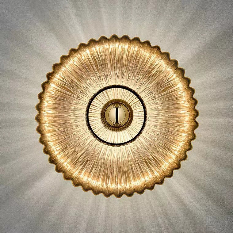 Nordic Vintage Striped Ripple Glass Disc Wall Light