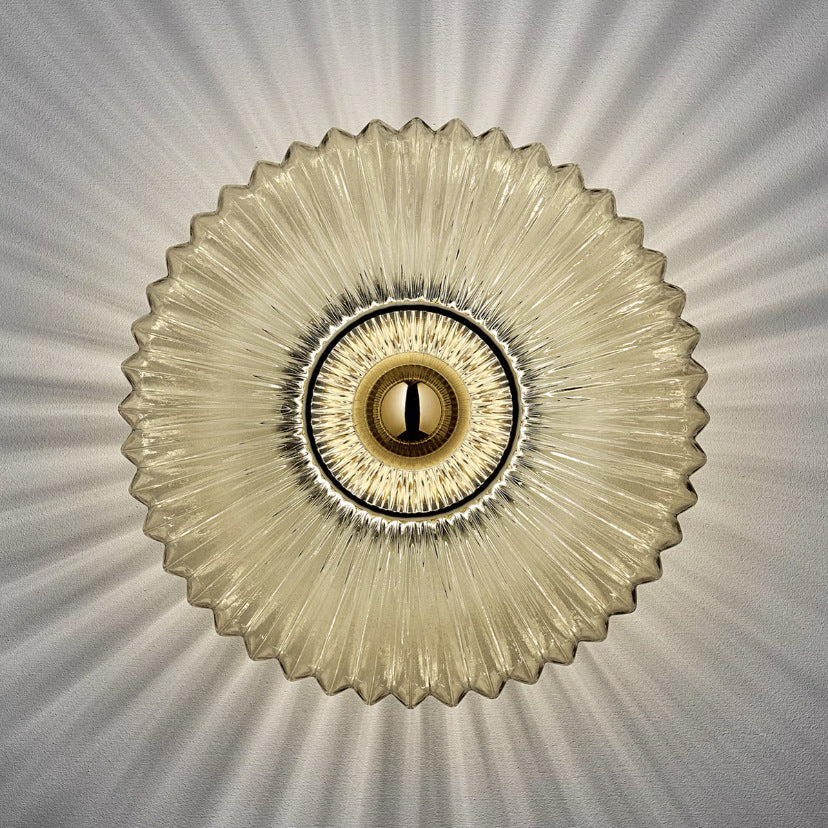 Nordic Vintage Striped Ripple Glass Disc Wall Light