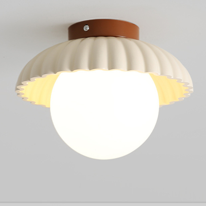 Ribbed Iron Frosted Glass Globe Flush Mount Ceiling Light