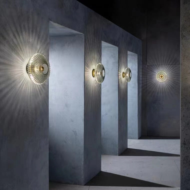 Nordic Vintage Striped Ripple Glass Disc Wall Light