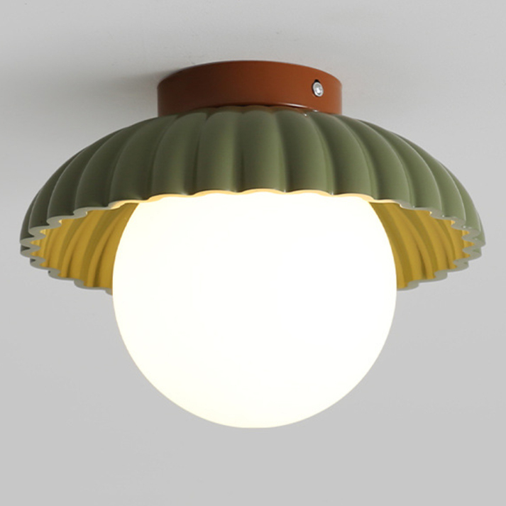 Ribbed Iron Frosted Glass Globe Flush Mount Ceiling Light