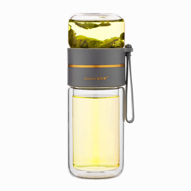 Leakproof Double Wall Borosilicate Glass Water Bottle With Tea Infuser