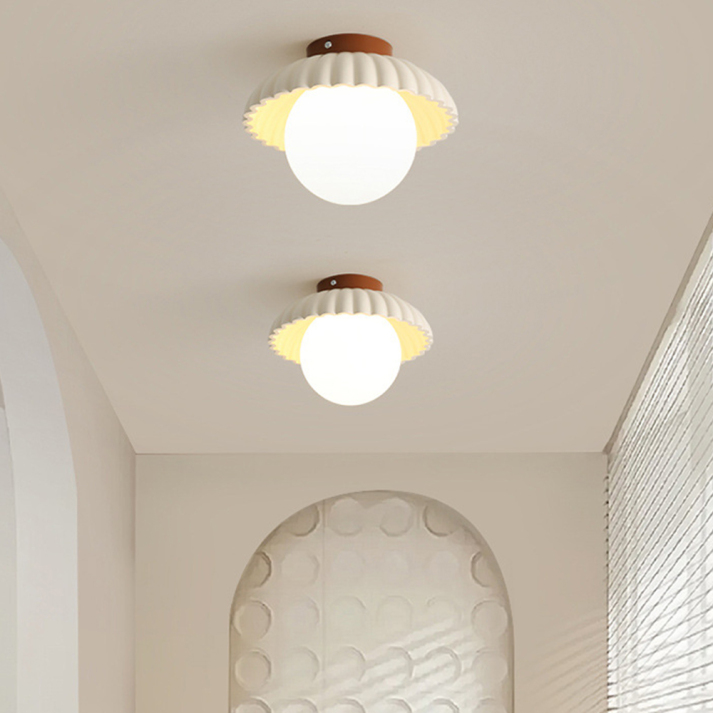 Ribbed Iron Frosted Glass Globe Flush Mount Ceiling Light