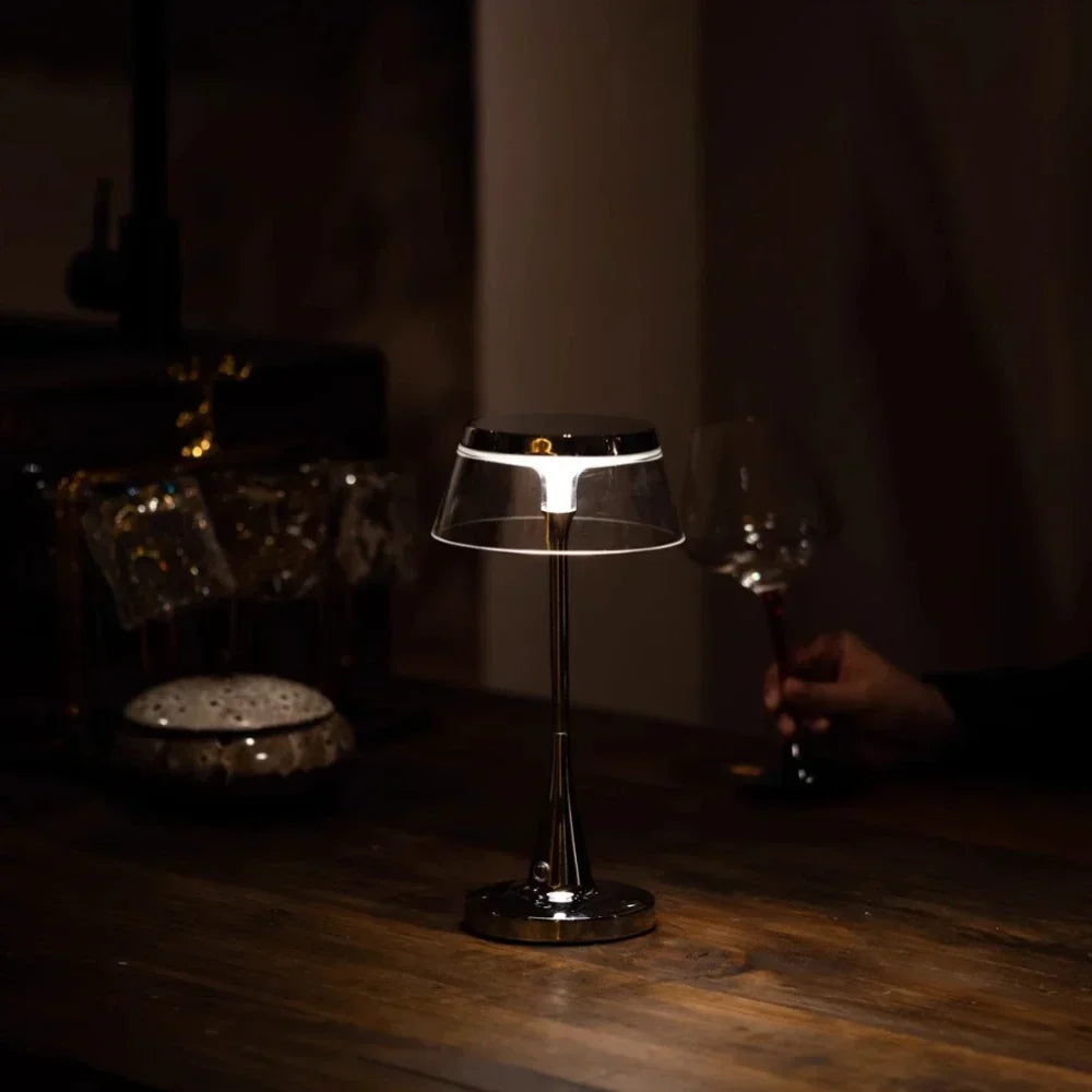 Translucent Acrylic Shade Cordless Rechargeable Dimmable Metal Base Table Lamp