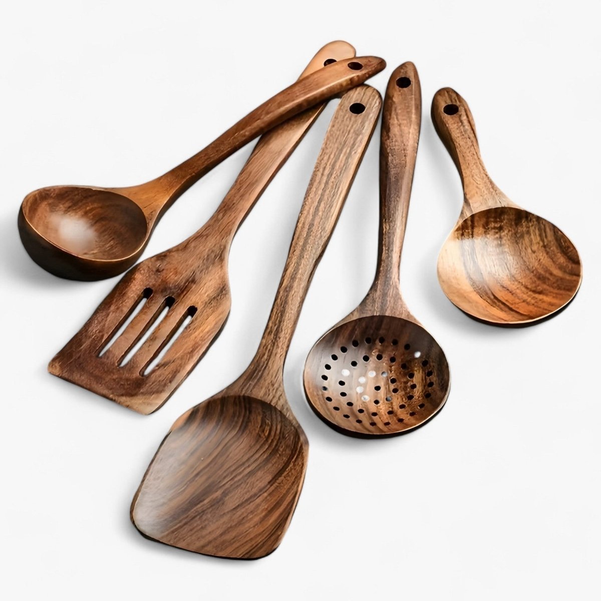 Heat Resistant Natural Wooden Non-Stick Pan Safe Kitchen Utensil Set