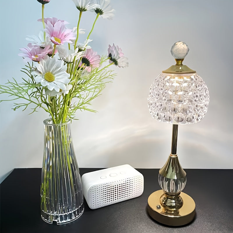 Sculpted Crystal Shade Touch Dimming Rechargeable Cordless Table Lamp
