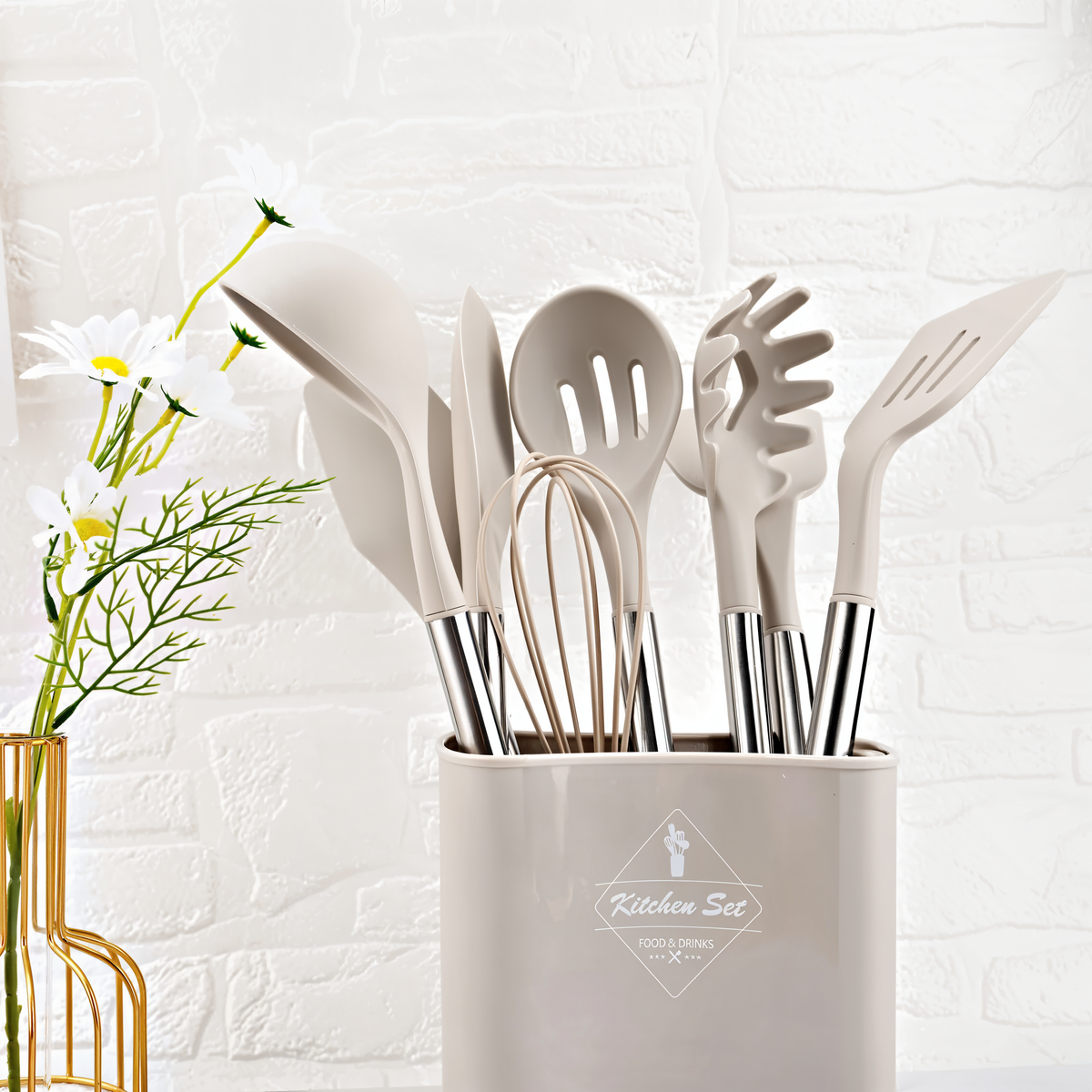Heat Resistant Silicone Stainless Steel Handle Kitchen Utensil Set
