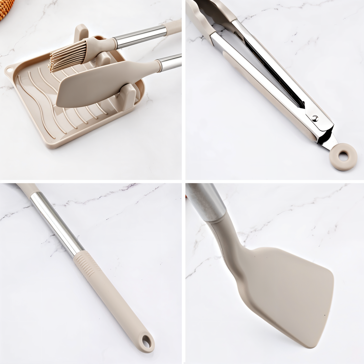 Heat Resistant Silicone Stainless Steel Handle Kitchen Utensil Set