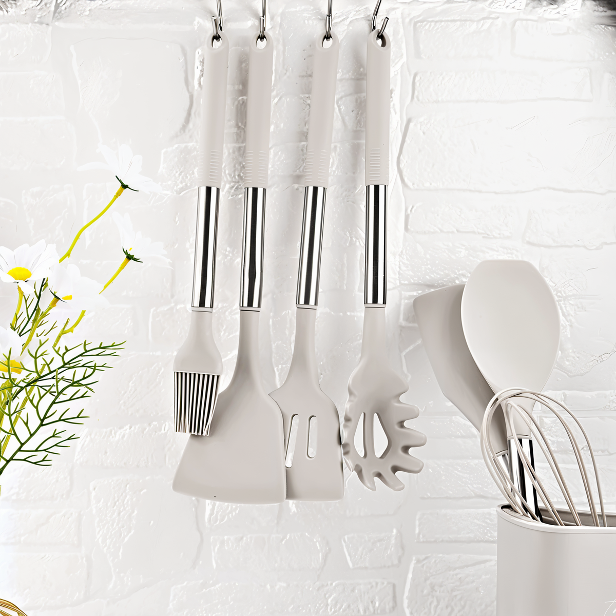 Heat Resistant Silicone Stainless Steel Handle Kitchen Utensil Set