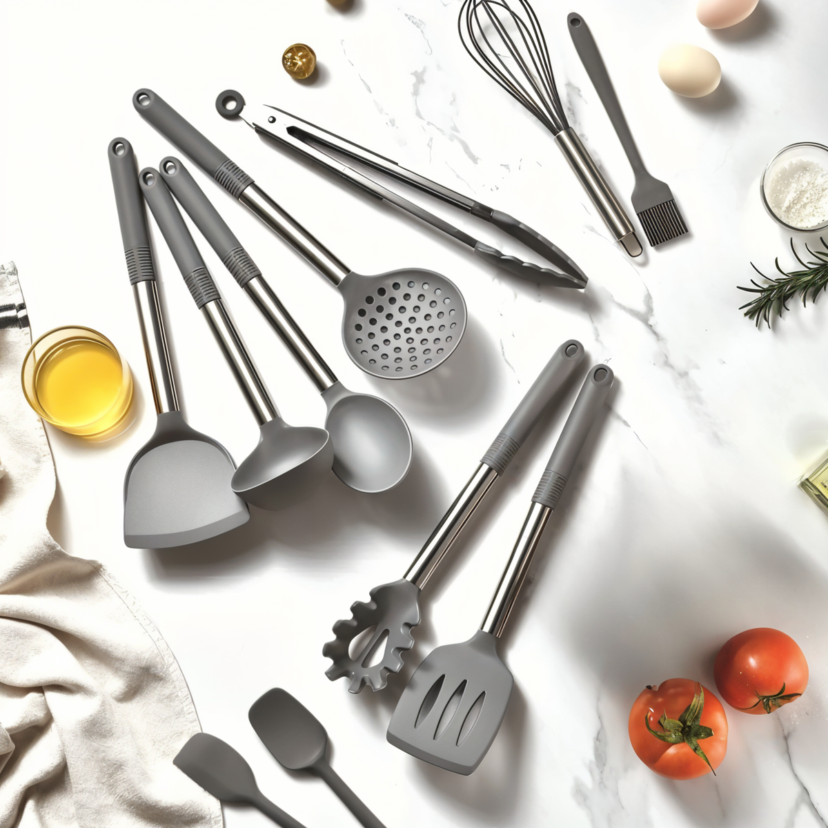 Heat Resistant Silicone Stainless Steel Handle Kitchen Utensil Set