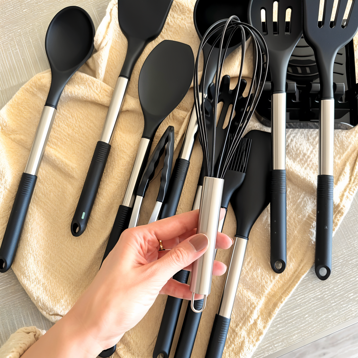 Heat Resistant Silicone Stainless Steel Handle Kitchen Utensil Set