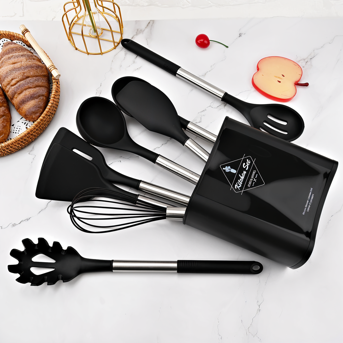 Heat Resistant Silicone Stainless Steel Handle Kitchen Utensil Set