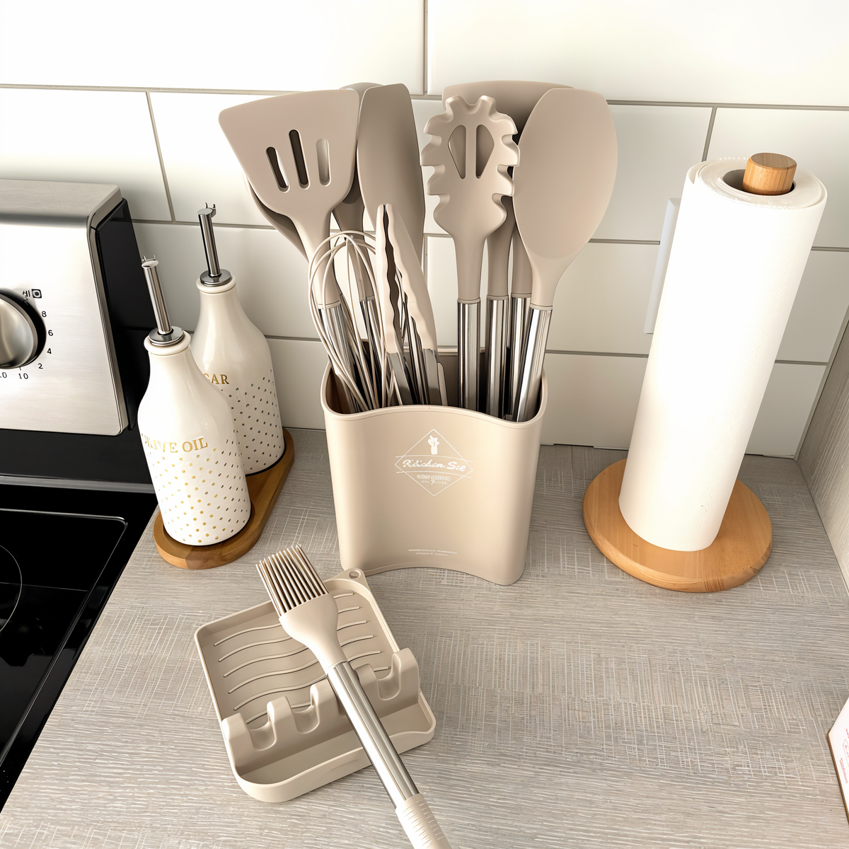 Heat Resistant Silicone Stainless Steel Handle Kitchen Utensil Set