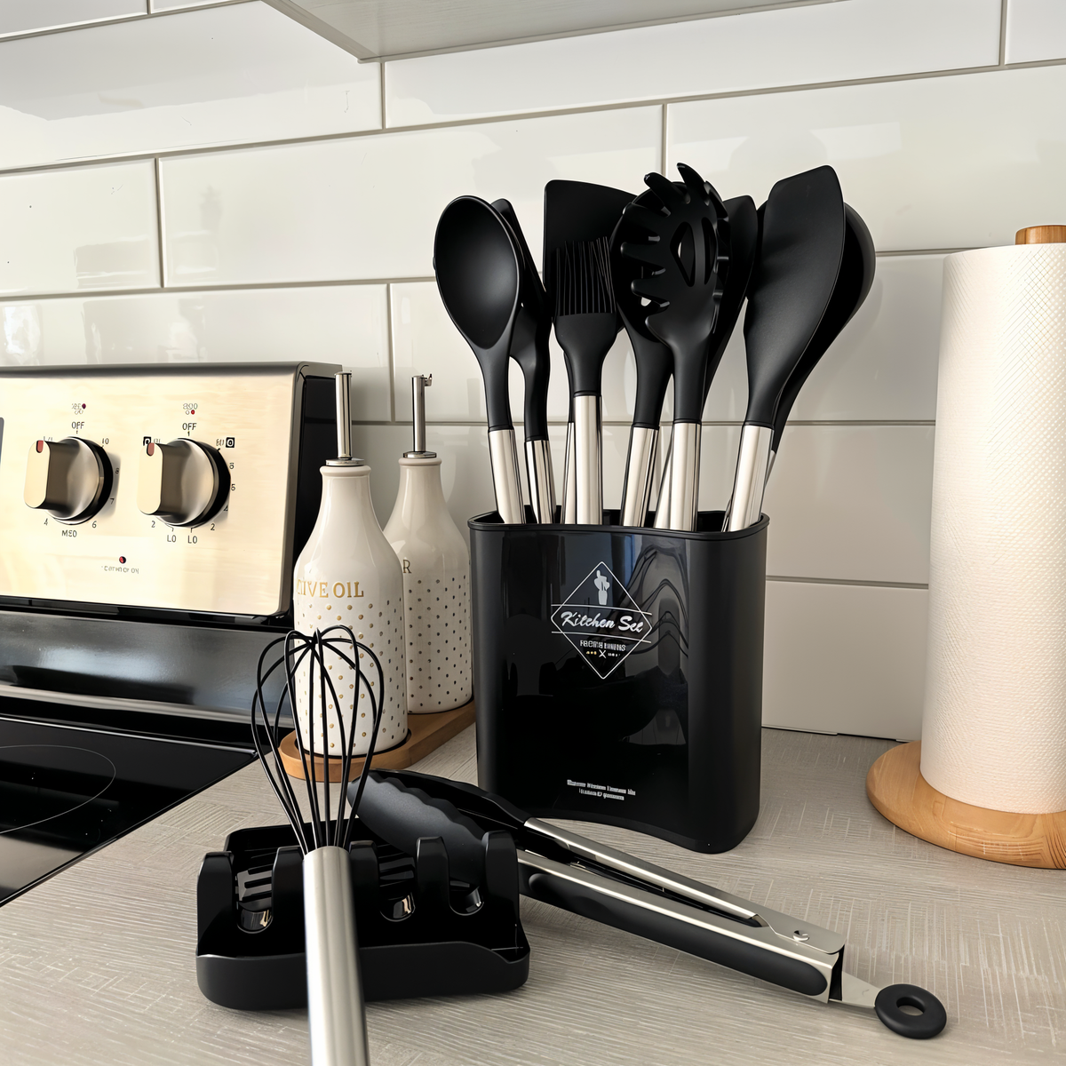 Heat Resistant Silicone Stainless Steel Handle Kitchen Utensil Set