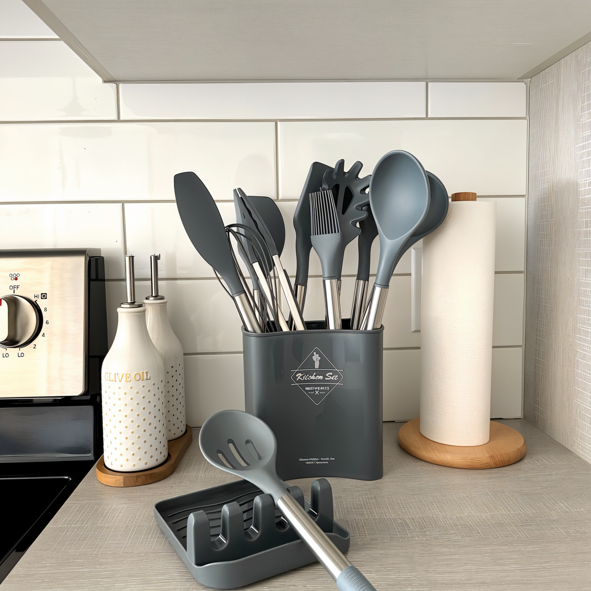 Heat Resistant Silicone Stainless Steel Handle Kitchen Utensil Set