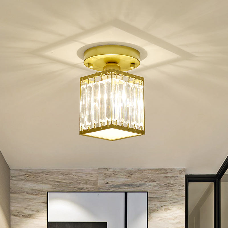 Faceted Crystal Semi-Flush Mount Foyer Ceiling Light