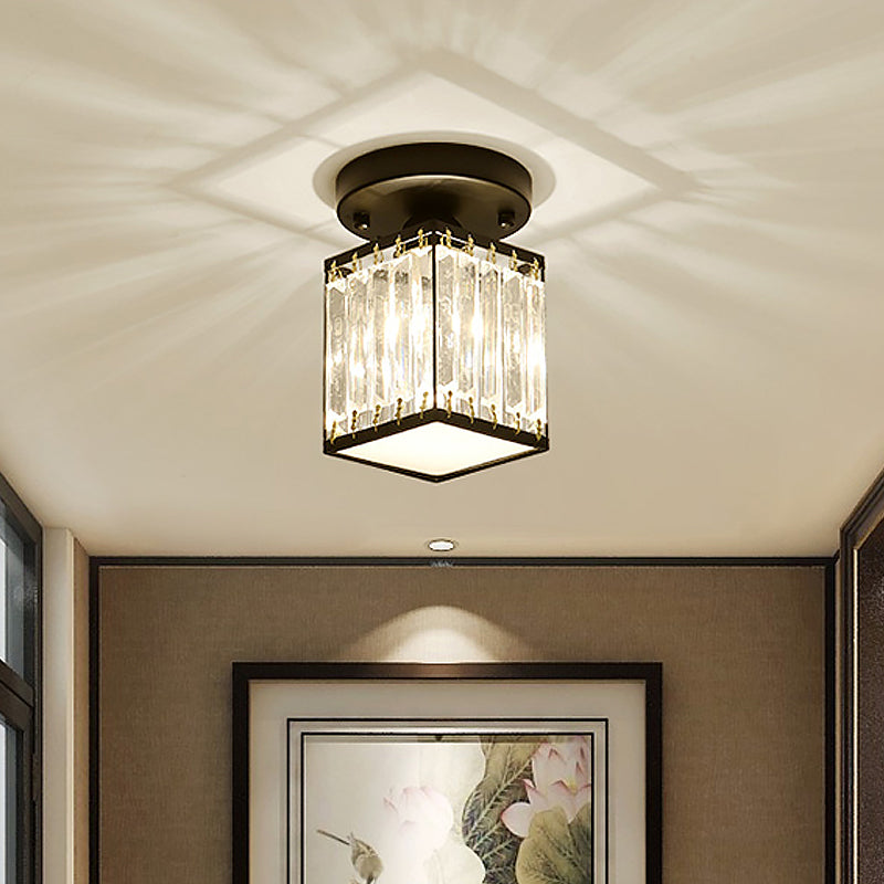 Faceted Crystal Semi-Flush Mount Foyer Ceiling Light