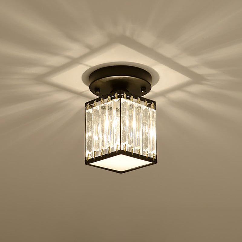 Faceted Crystal Semi-Flush Mount Foyer Ceiling Light