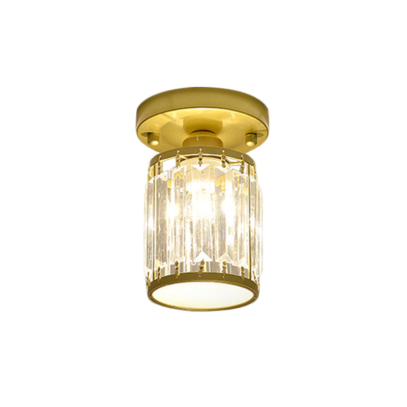 Faceted Crystal Semi-Flush Mount Foyer Ceiling Light