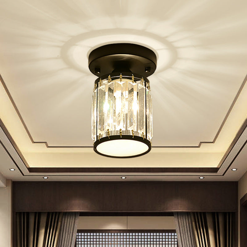Faceted Crystal Semi-Flush Mount Foyer Ceiling Light