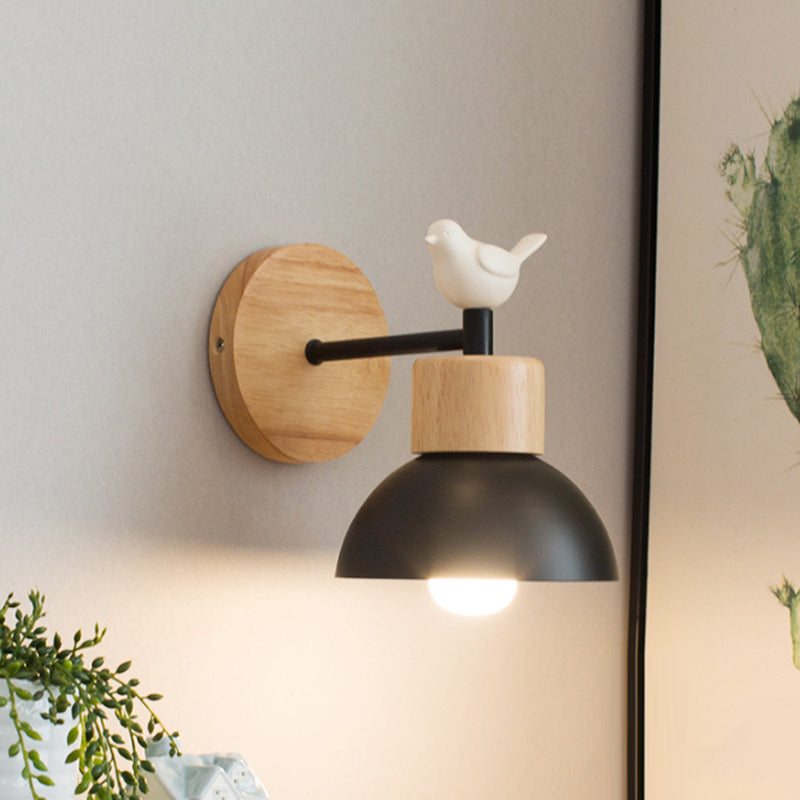 Nordic Wooden Perched Bird Sculpture Minimalist Wall Light