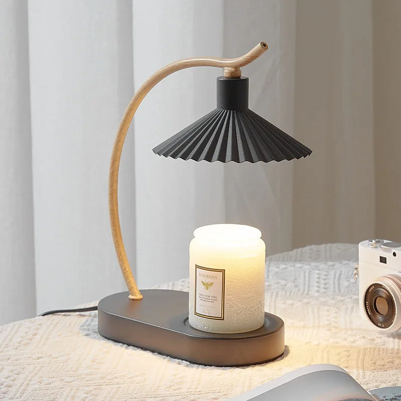Pleated Shade Nordic Wooden Arm Candle Warmer Table Lamp