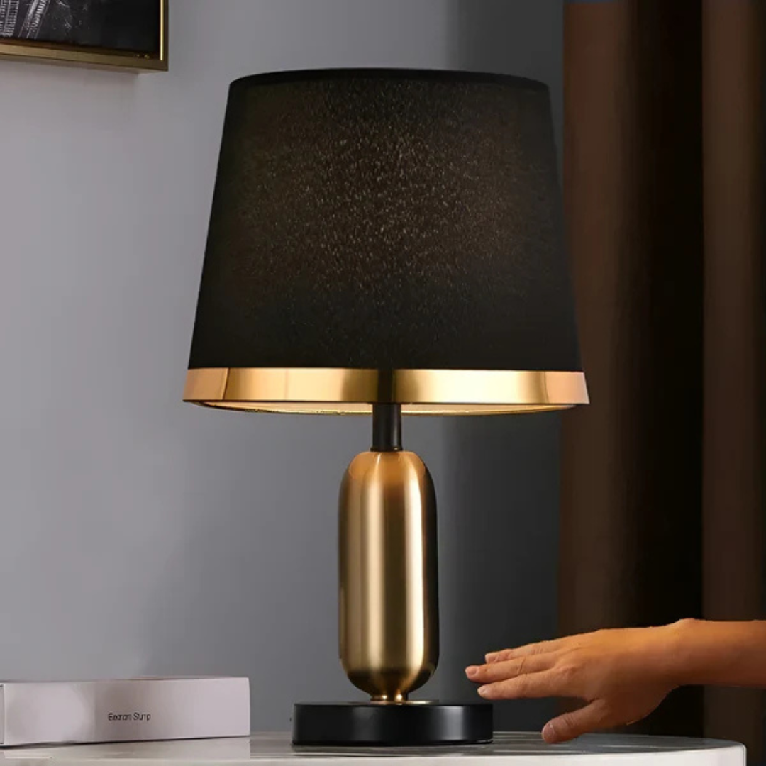 Vintage Retro Fabric Shade Metallic Base Accent Table Lamp