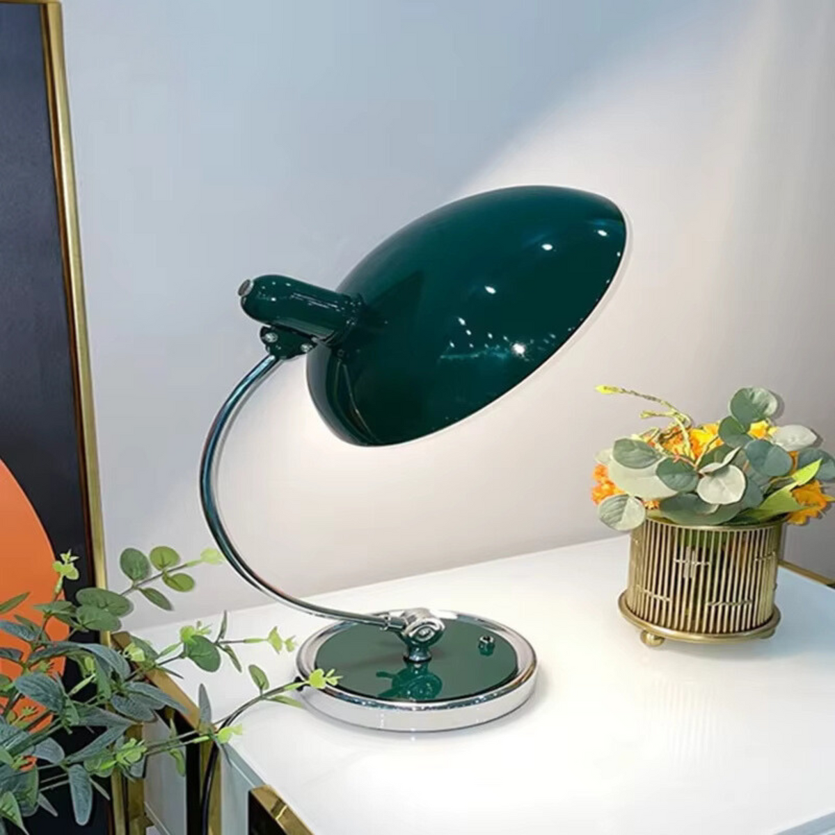 Curved Arm Bauhaus Scandinavian Sculptural Chrome Table Lamp
