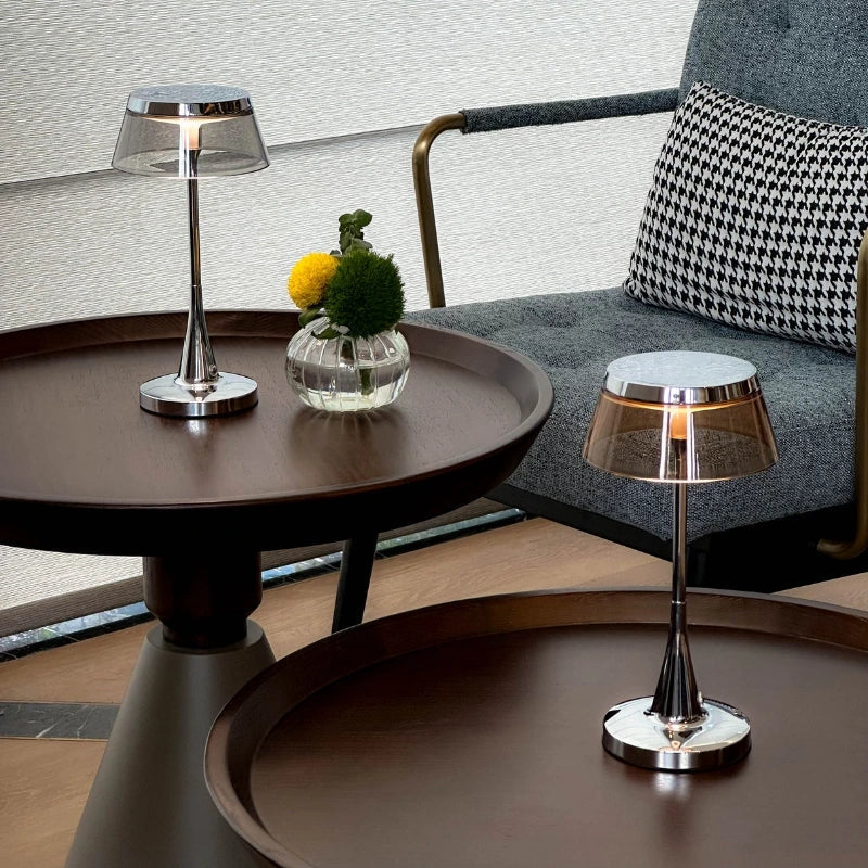 Translucent Acrylic Shade Cordless Rechargeable Dimmable Metal Base Table Lamp