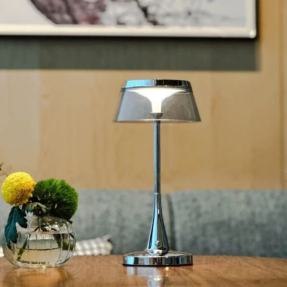 Translucent Acrylic Shade Cordless Rechargeable Dimmable Metal Base Table Lamp