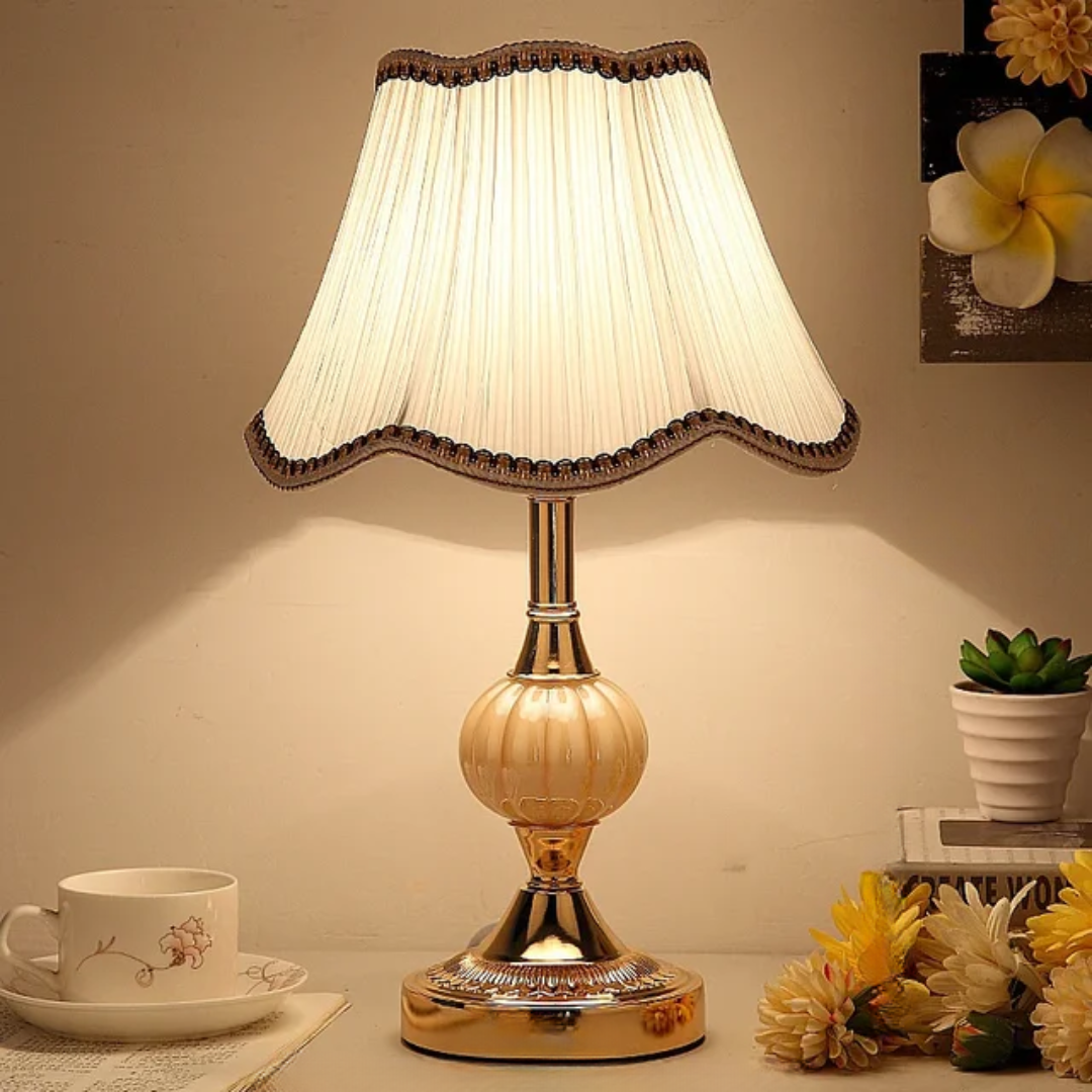 Vintage Floral Fabric Shade Scandinavian Bedside Table Lamp