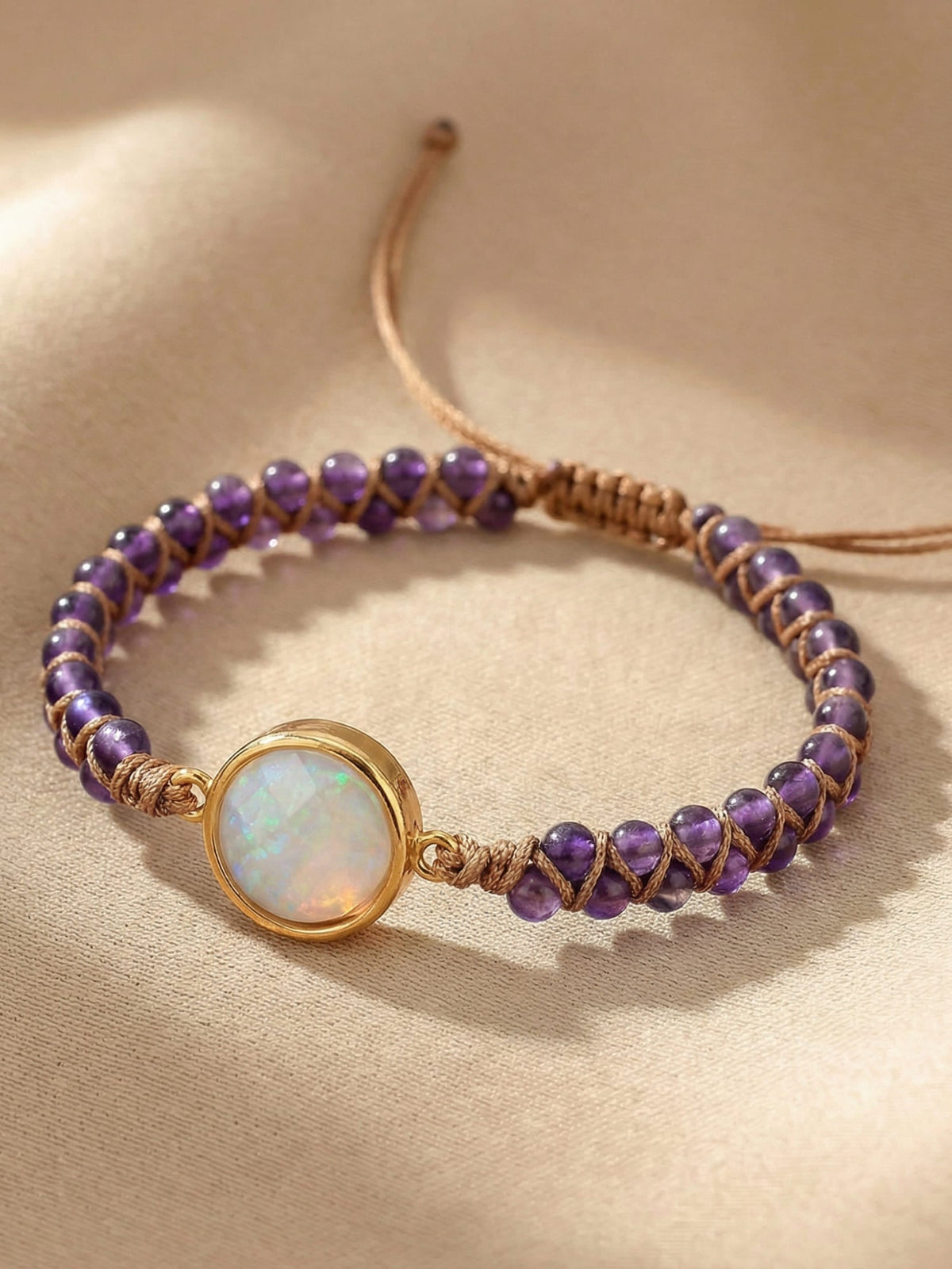 Handcrafted Amethyst Opal Beaded Boho Yoga Bracelet