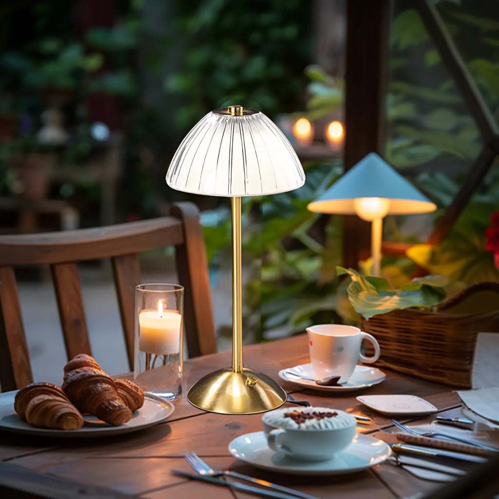 Ribbed Crystal Shade Rechargeable Touch Dimmable Table Lamp