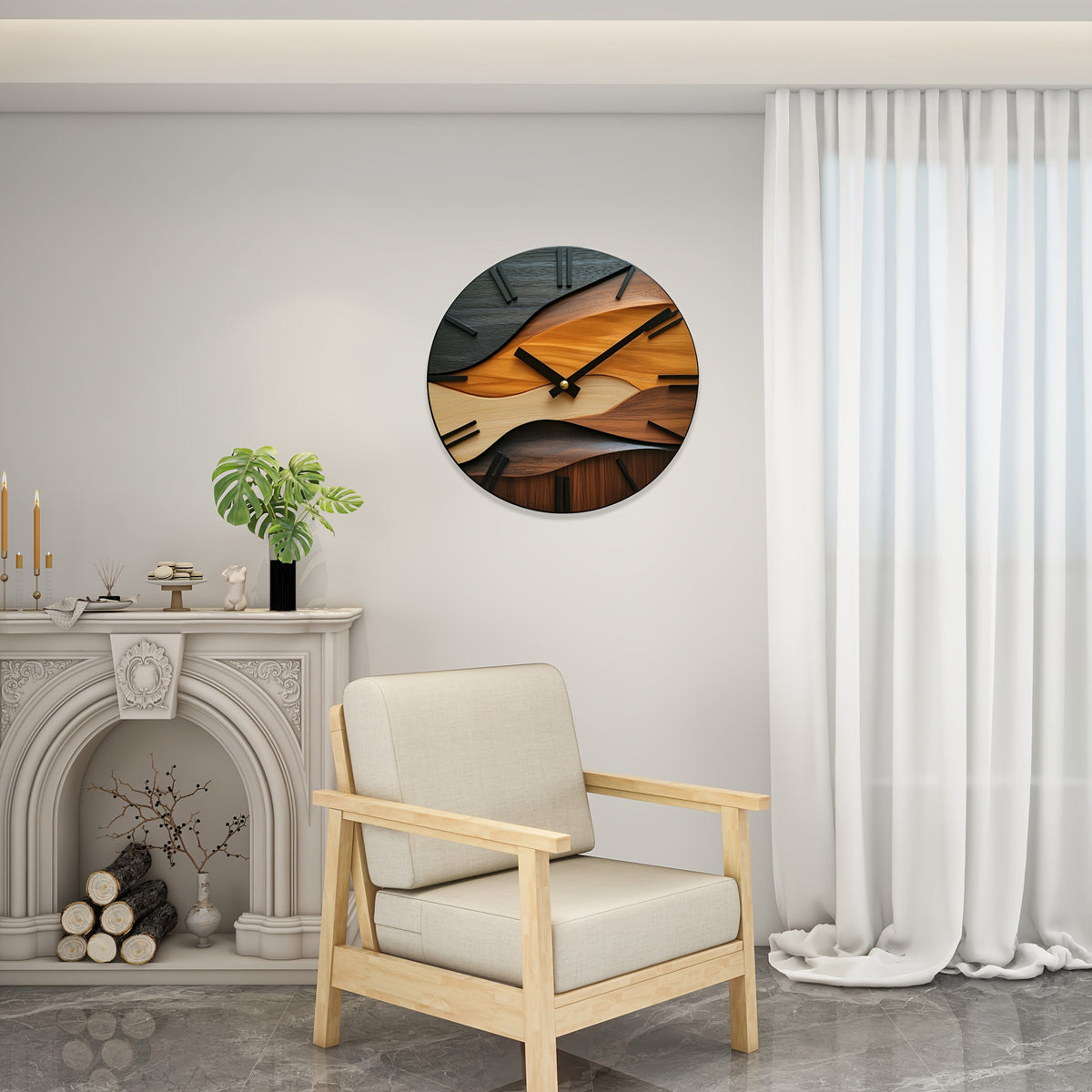 Nordic Faux Wood Grain Corrugated Silent Round Wall Clock