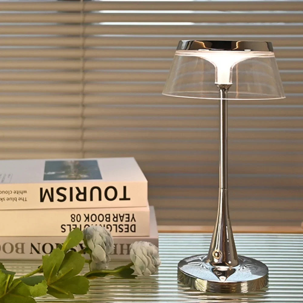 Translucent Acrylic Shade Cordless Rechargeable Dimmable Metal Base Table Lamp
