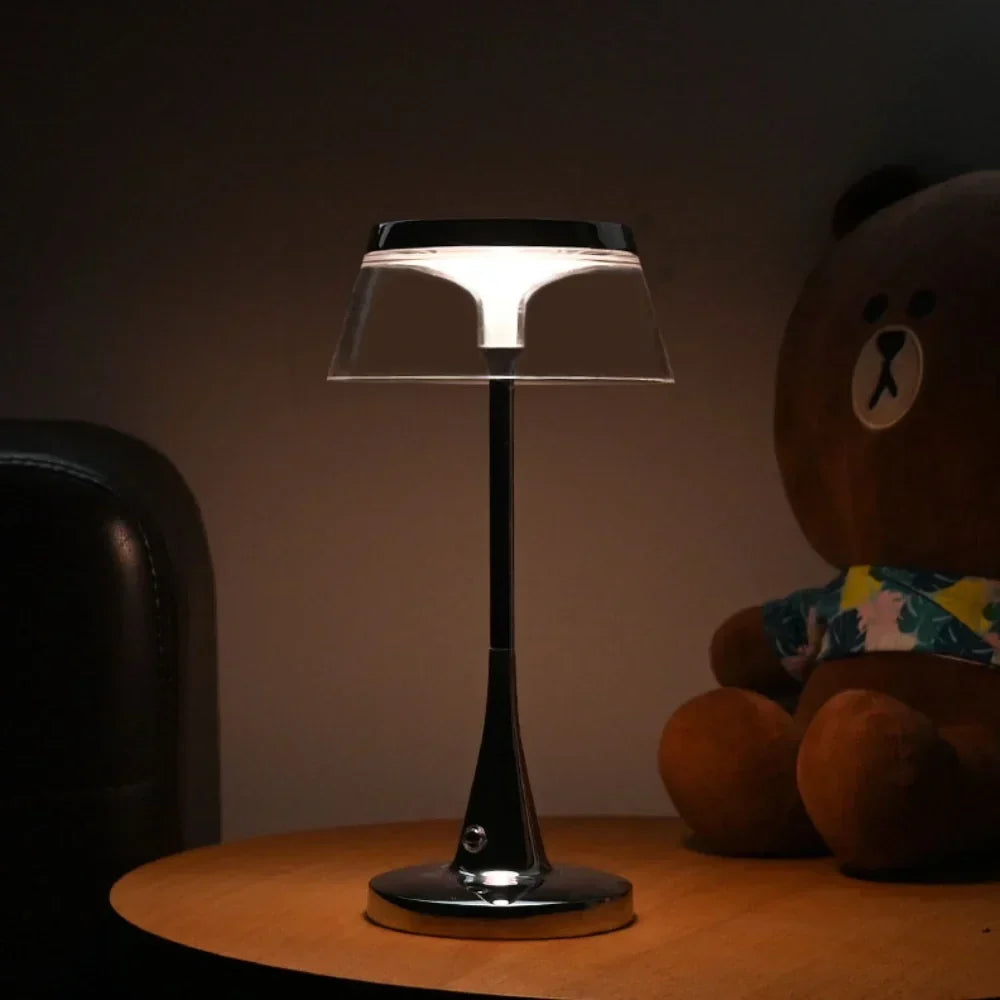 Translucent Acrylic Shade Cordless Rechargeable Dimmable Metal Base Table Lamp