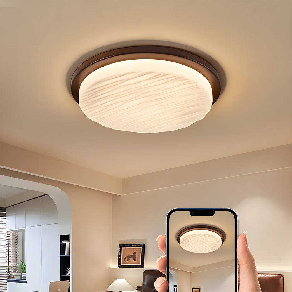 Art Deco Sculpted Glass Low Profile Flush Mount Ceiling Light
