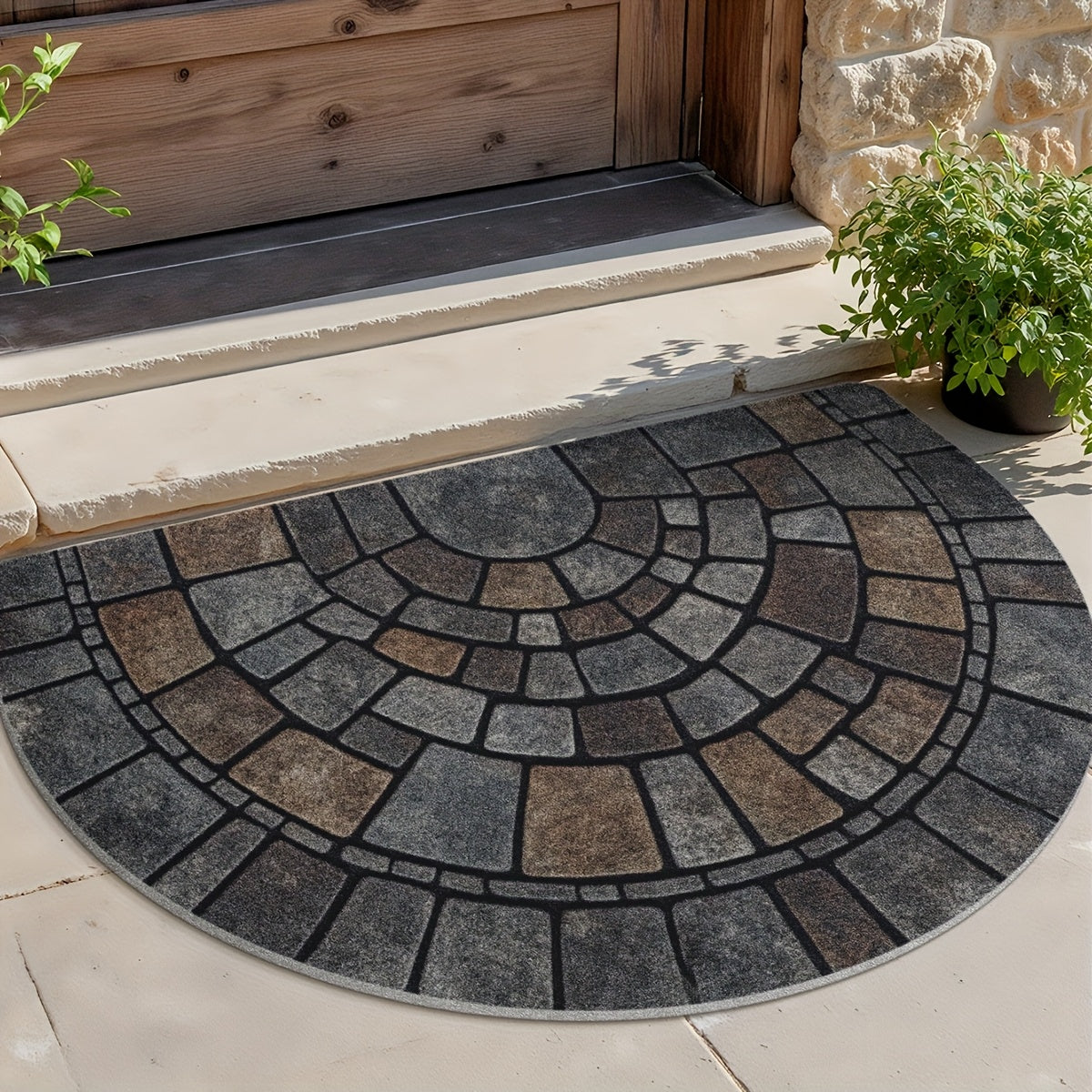 Semicircle Cobblestone Mosaic Non-Slip Indoor Outdoor Door Mat