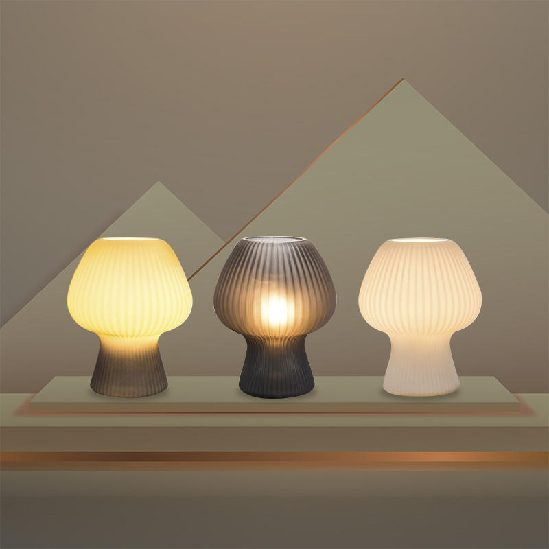 Vintage Ribbed Glass Mushroom Bedside Table Lamp