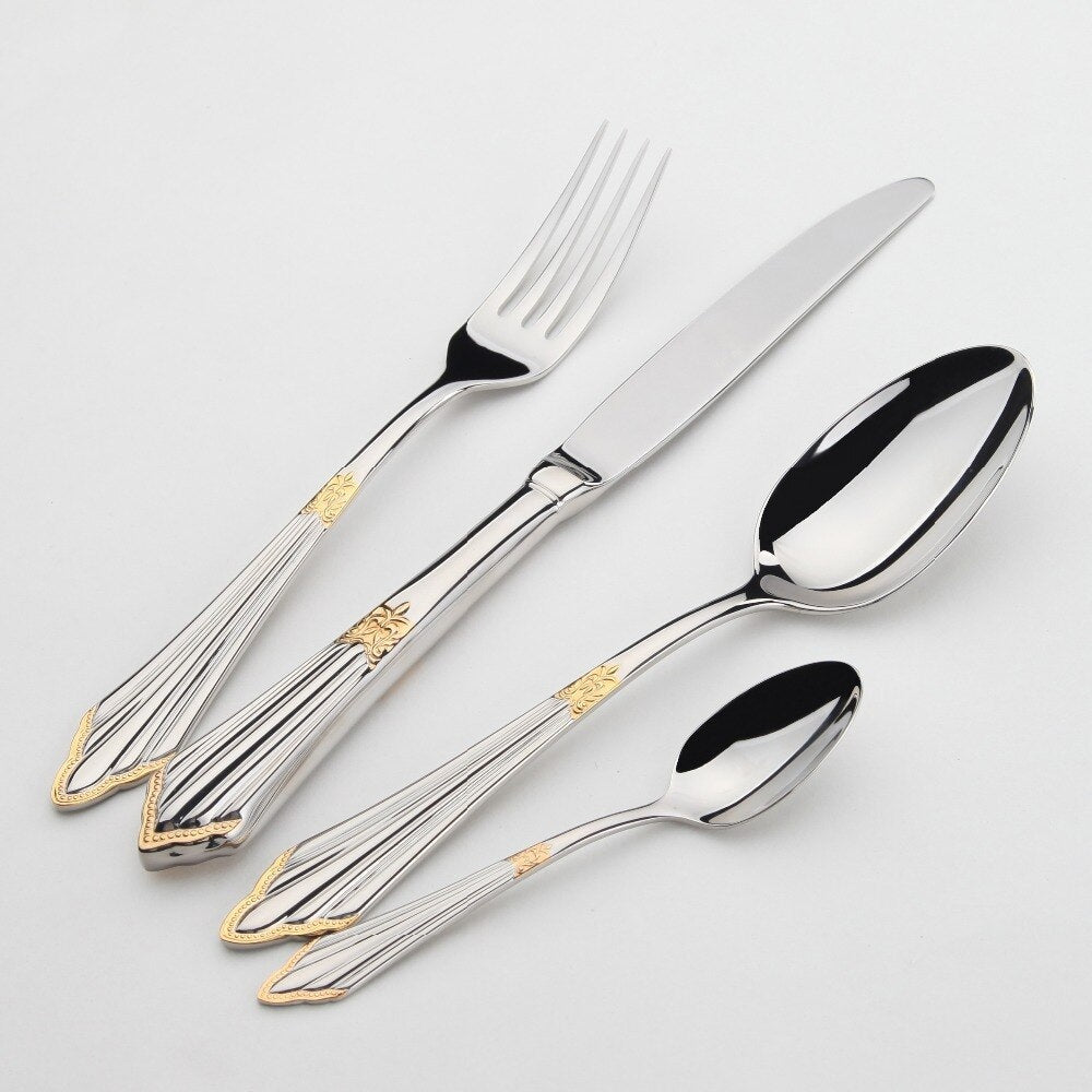 Engraved Gold Finish Polished Stainless Steel Cutlery Set