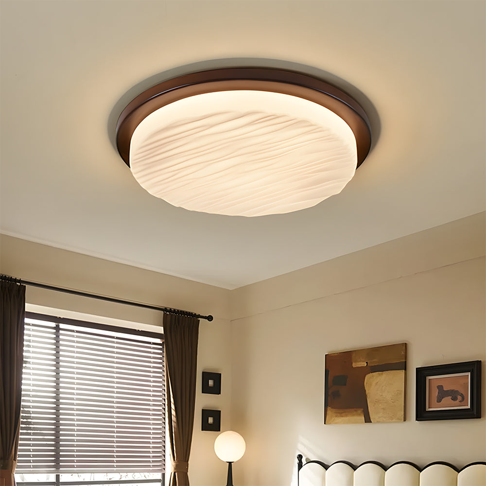 Art Deco Sculpted Glass Low Profile Flush Mount Ceiling Light