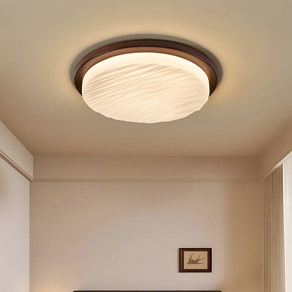 Art Deco Sculpted Glass Low Profile Flush Mount Ceiling Light