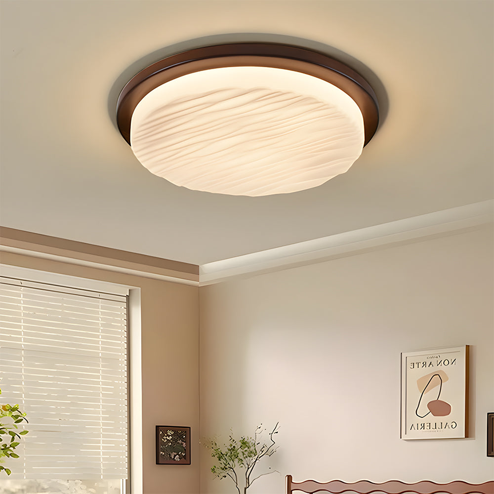 Art Deco Sculpted Glass Low Profile Flush Mount Ceiling Light