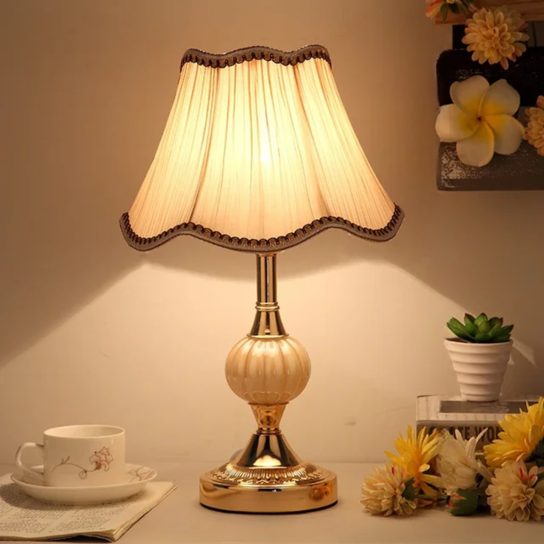 Vintage Floral Fabric Shade Scandinavian Bedside Table Lamp