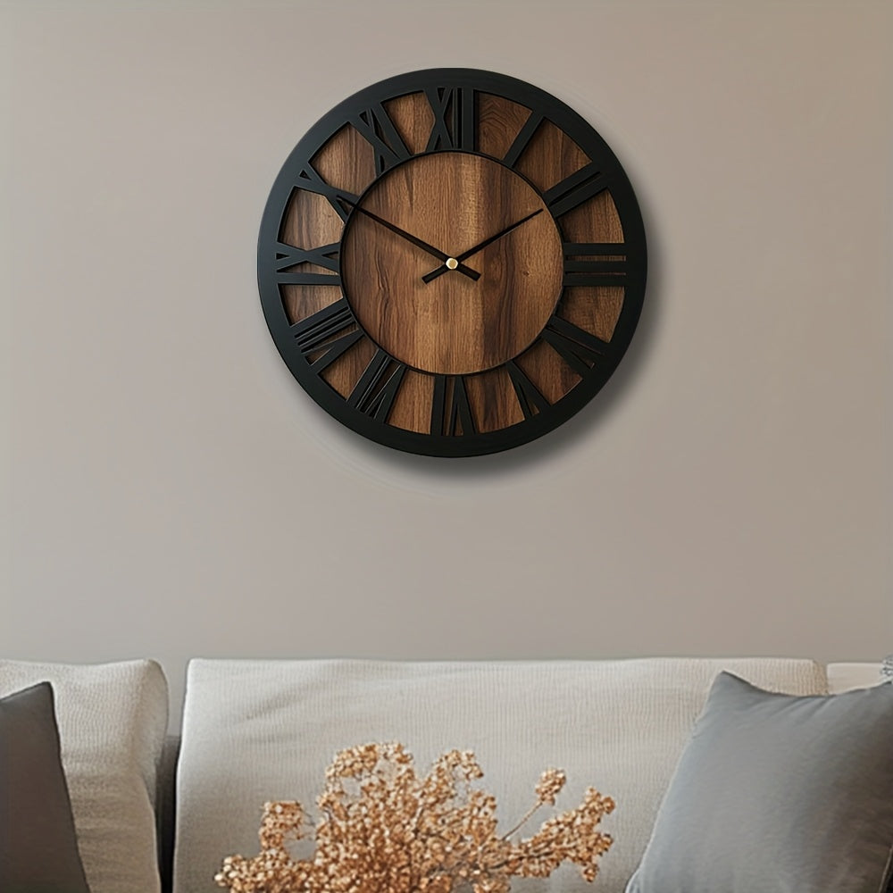 Rustic Wooden Roman Numeral Silent Wall Clock